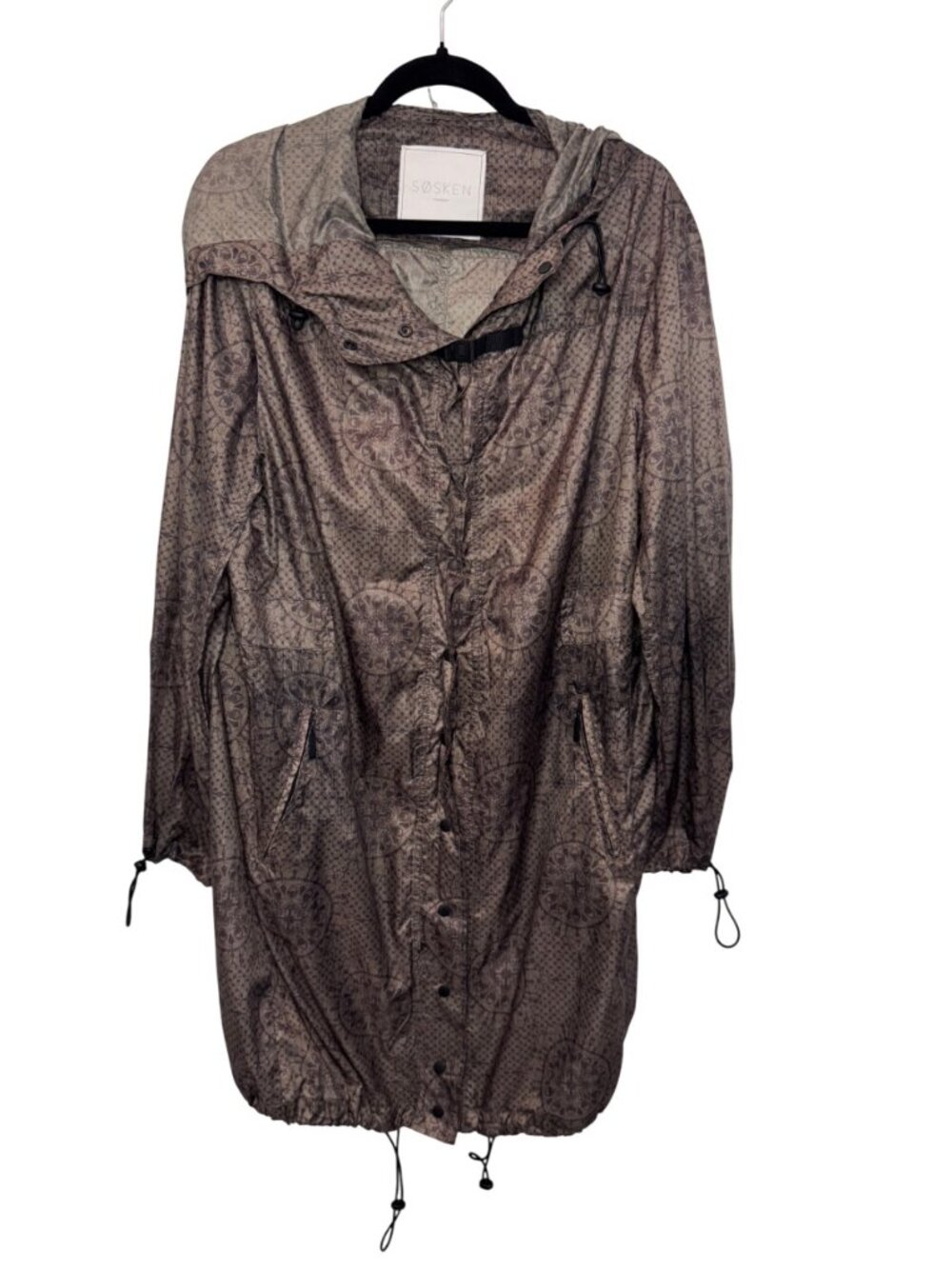 Sosken Studios printed lightweight parka rain jacket grey women's size 3